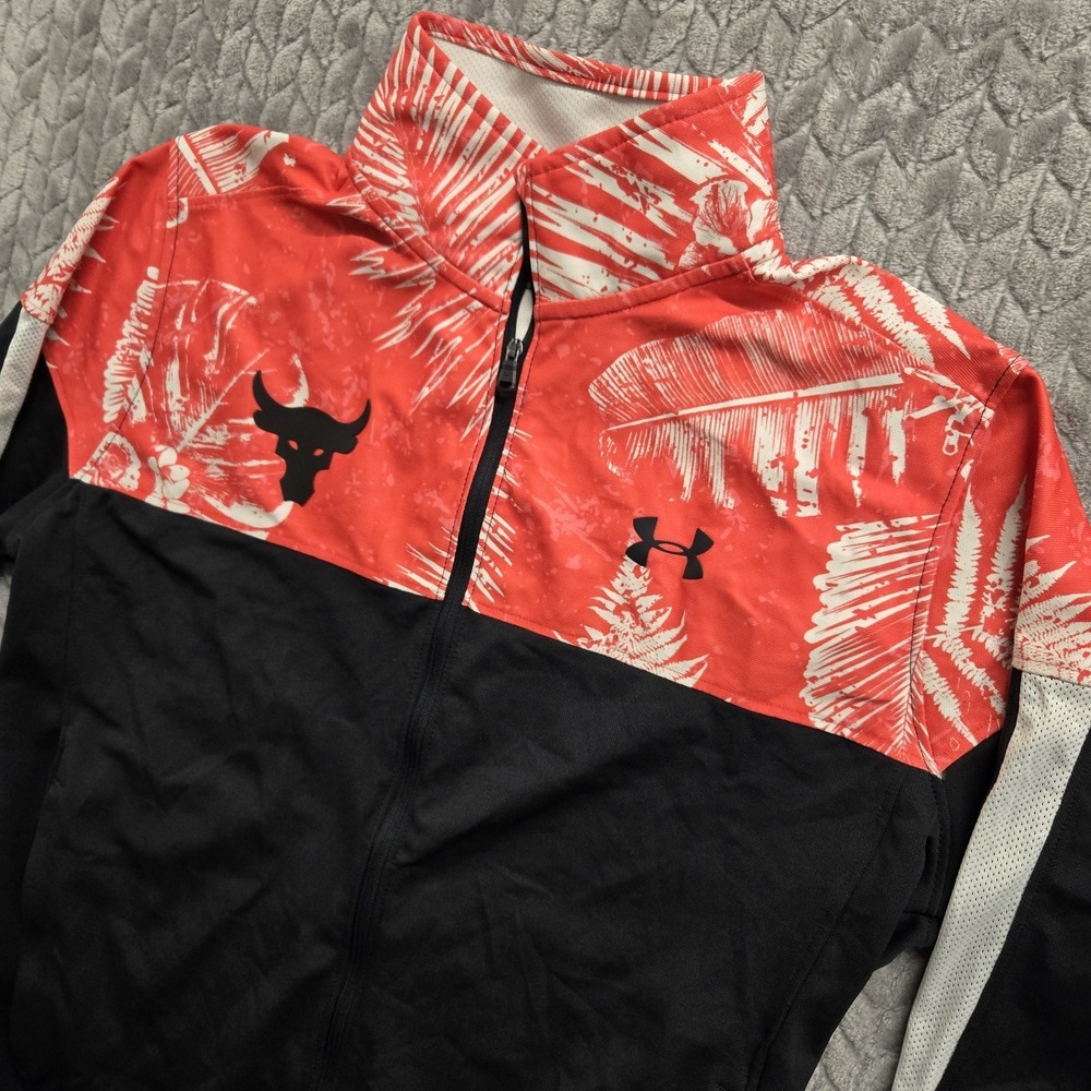 Under Armour Project Rock Track Jacket Black Red Aloha Camo Mens Medium